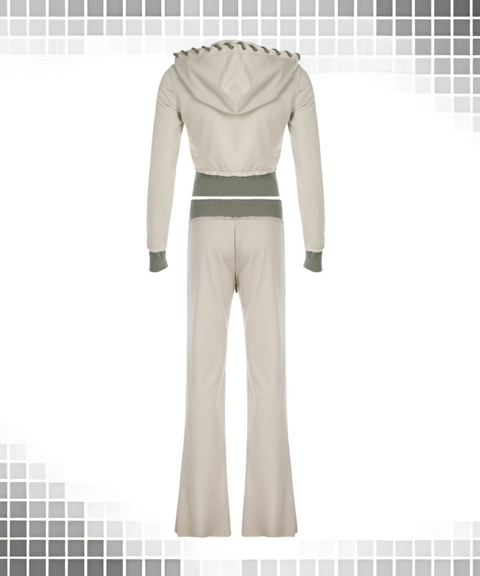 Hooded Knit Patchwork Set