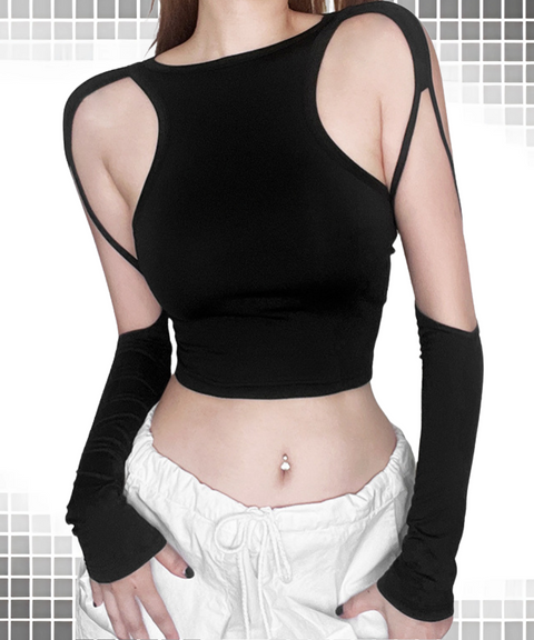 Hollow Cropped Long Sleeve T-Shirt