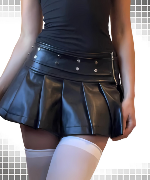 Studded Low-Waist Pleated Skirt