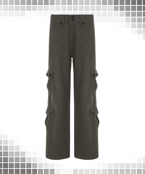 Irregular Large Pocket Straight-Leg Jeans
