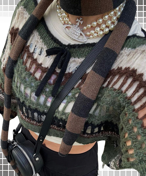 Color-Block Hollow Loose Knit Pullover