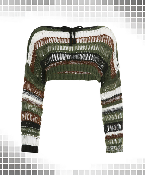 Color-Block Hollow Loose Knit Pullover