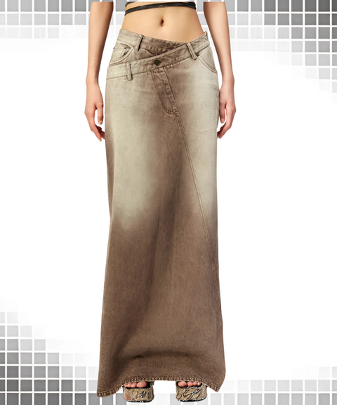 Irregular Waistband Bodycon Denim Maxi Skirt