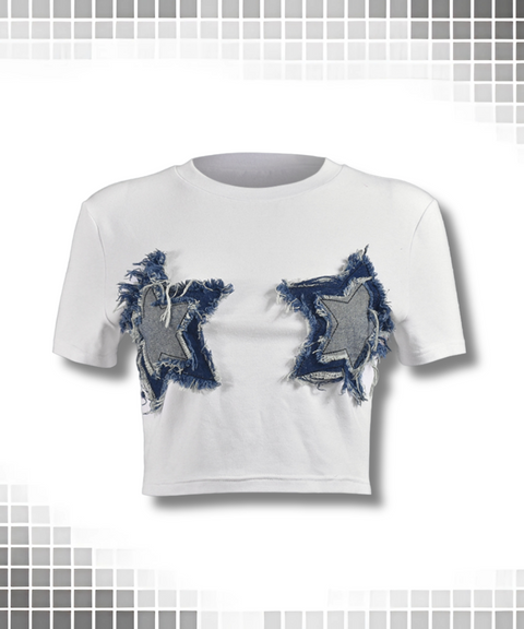 Patchwork Star Cropped T-Shirt