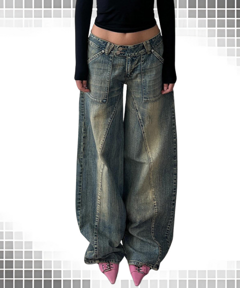 Vintage Washed Low-Waist Denim Jeans