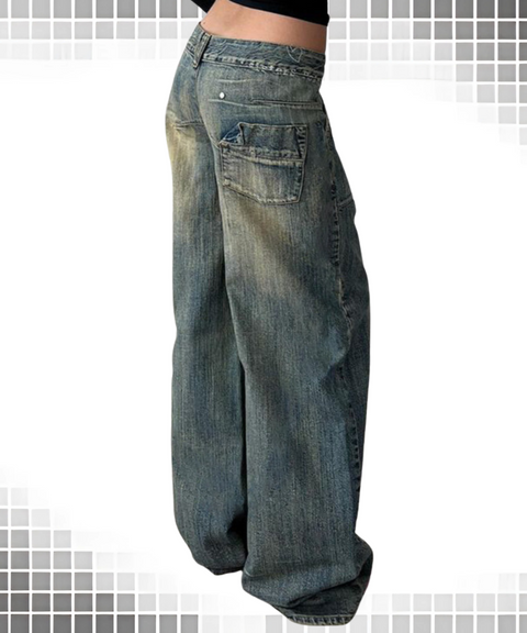 Vintage Washed Low-Waist Denim Jeans