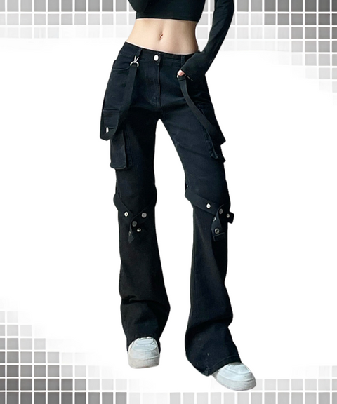 Metal Ring Denim Cargo Pants