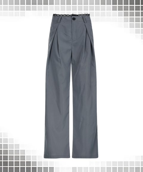 Lace Trim Low-Waist Suit Pants