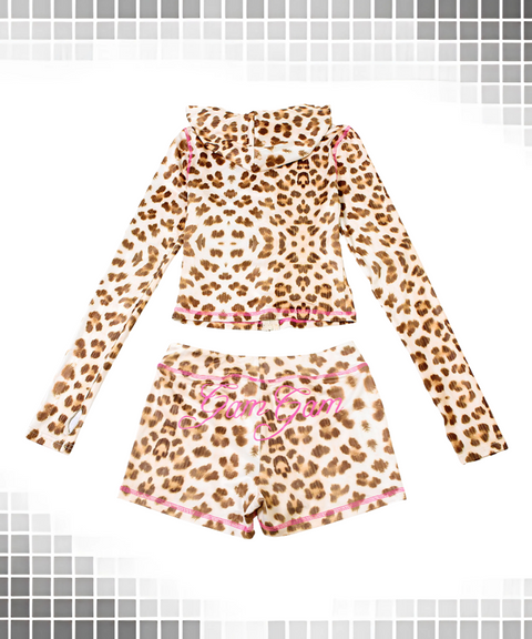 Leopard Print Hoodie Shorts Set