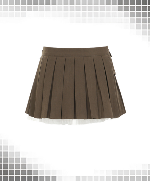 Metal Buckle Pleated Mini Skirt