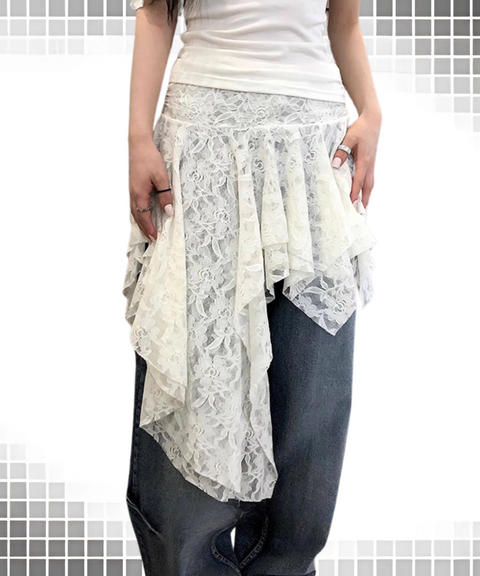 Irregular Lace Midi Skirt