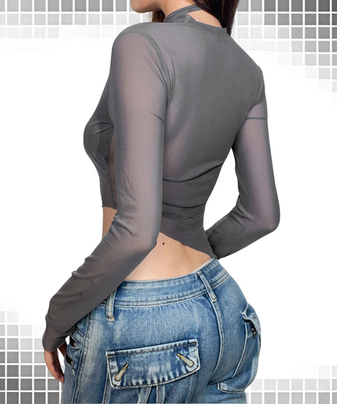 Cropped Mesh Long Sleeve T-Shirt