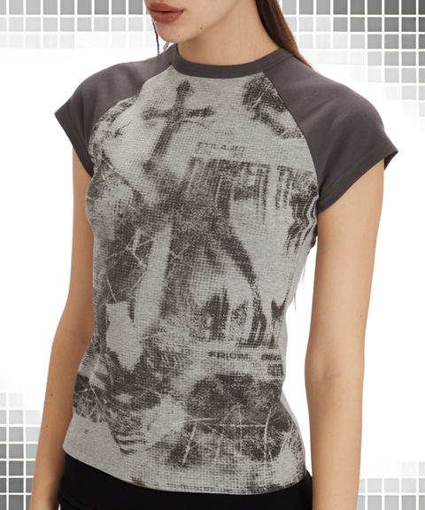 Cross Print Color-Block T-Shirt
