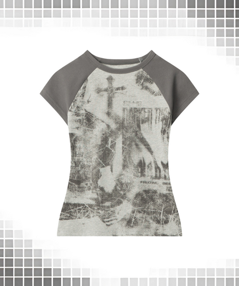 Cross Print Color-Block T-Shirt