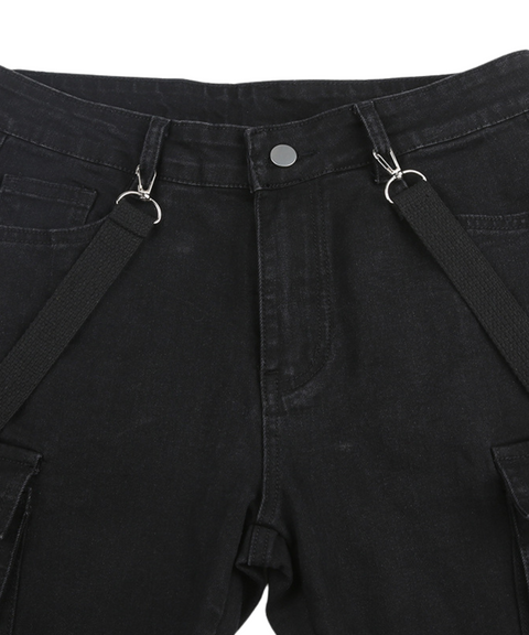 Metal Ring Denim Cargo Pants