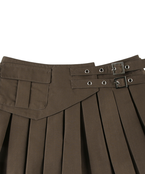 Metal Buckle Pleated Mini Skirt