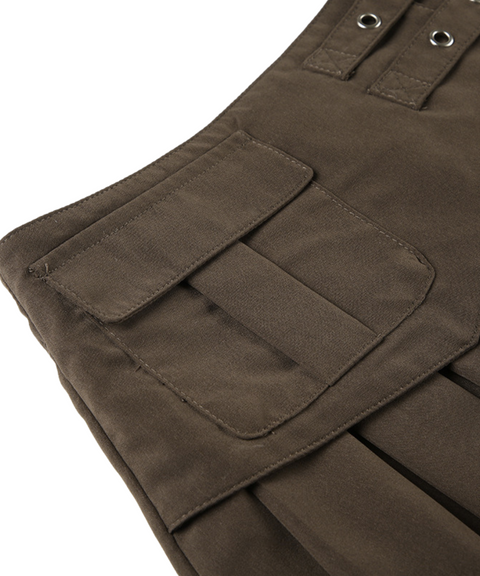 Metal Buckle Pleated Mini Skirt