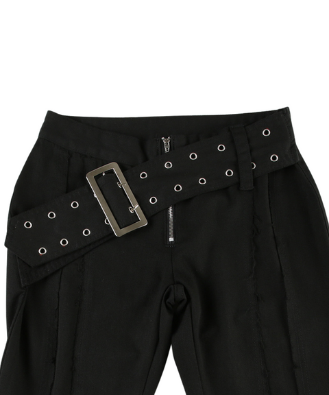 Wide Waistband Metal Buckle Flared Pants