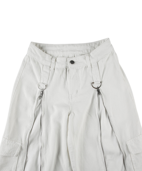 Metal Zipper Multi-Pocket Denim Pants