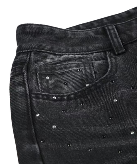 Rhinestone Loose Wide-Leg Low-Waist Jeans