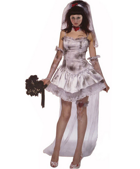 Halloween evil witch cosplay ghost bride dress with veil