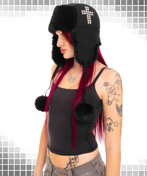 Leopard print cross rhinestone warm Y2K hat