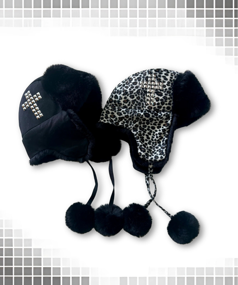 Leopard print cross rhinestone warm Y2K hat