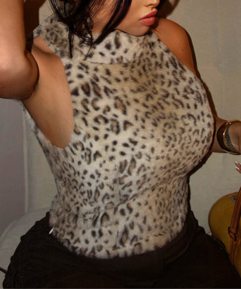 Leopard Print Short Halter Top
