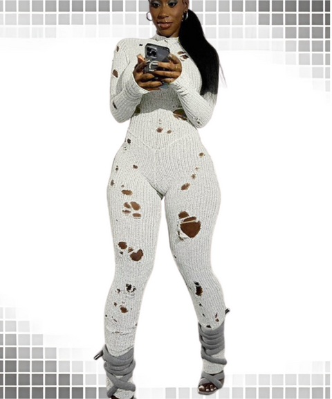 ripped detail lace-up knitted jumpsuit