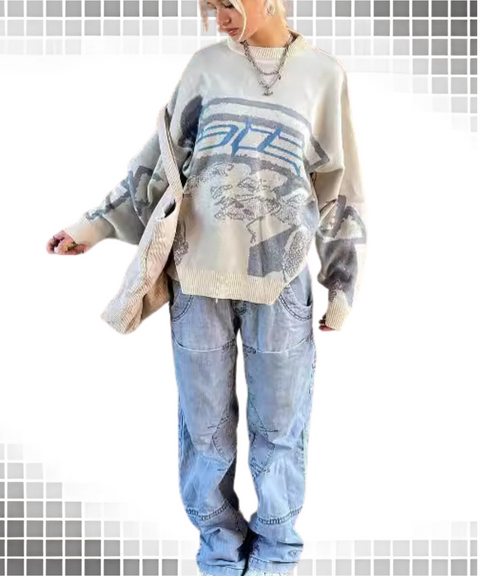 Street Style Graphic Crew Neck Sweater