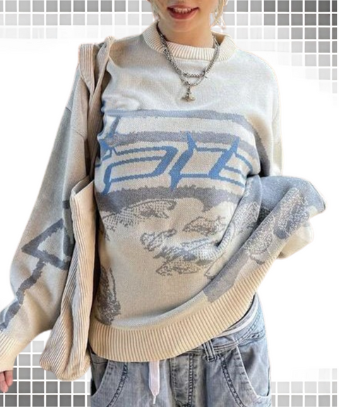 Street Style Graphic Crew Neck Sweater