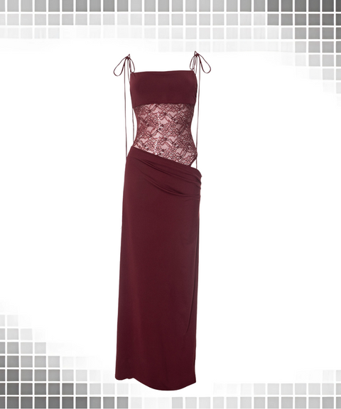 Lace panel suspender strap waistless dress