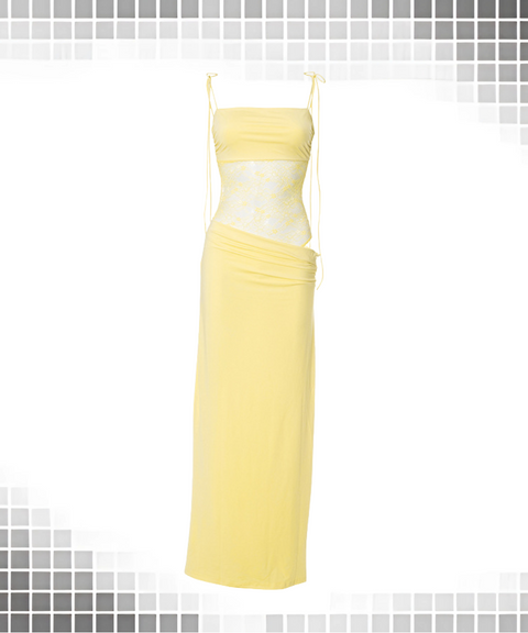 Lace panel suspender strap waistless dress