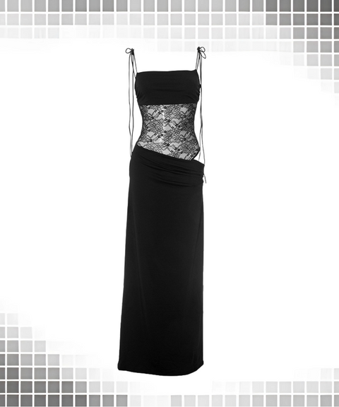 Lace panel suspender strap waistless dress