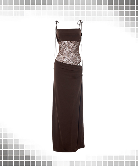 Lace panel suspender strap waistless dress