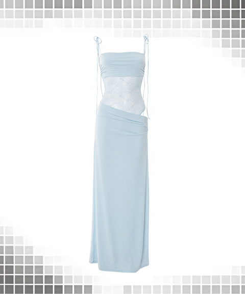 Lace panel suspender strap waistless dress