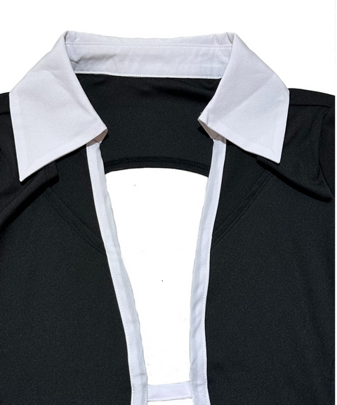 Lapel hollow back contrast jumpsuit