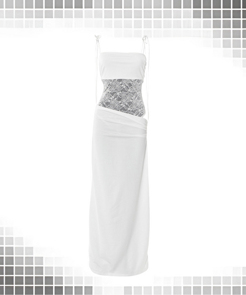 Lace panel suspender strap waistless dress
