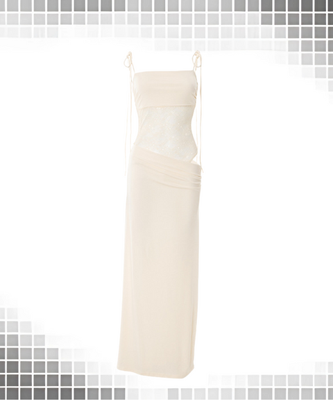 Lace panel suspender strap waistless dress