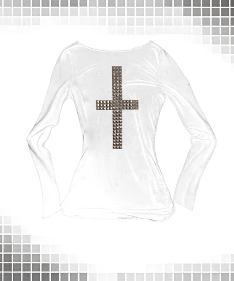 Cross rhinestone long-sleeved T-shirt