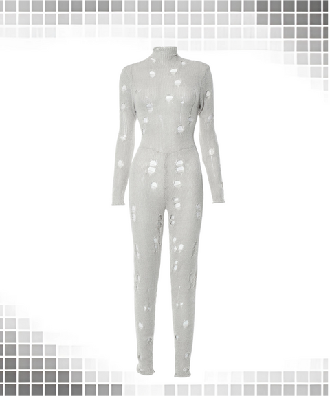 ripped detail lace-up knitted jumpsuit