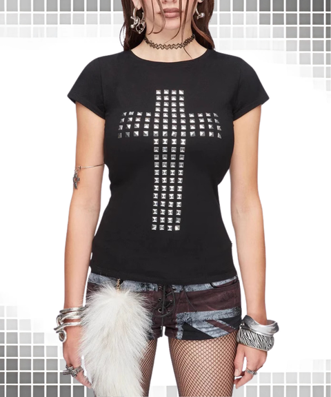 Cross Rhinestone Leopard Print Mesh Vest