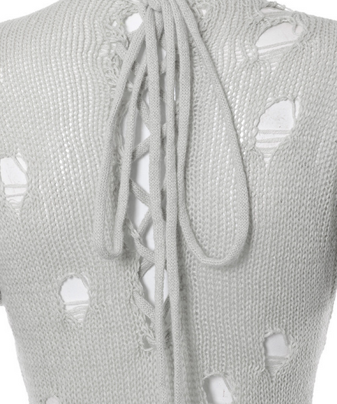 ripped detail lace-up knitted jumpsuit