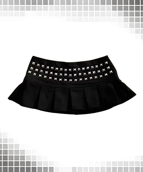 Cross rhinestone pleated mini skirt