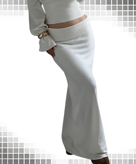 Boat neck wool top & wool skirt two-piece set