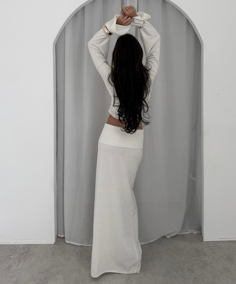 Boat neck wool top & wool skirt two-piece set