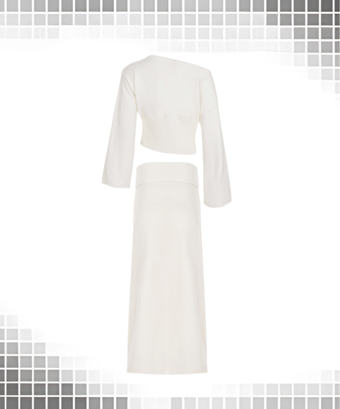 Boat neck wool top & wool skirt two-piece set