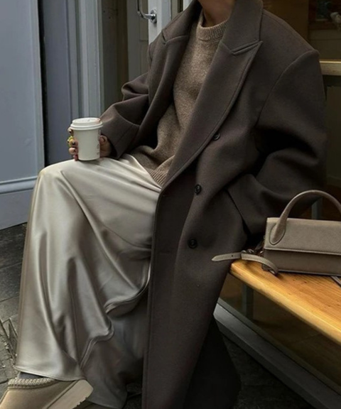 Elegant lapel long coat