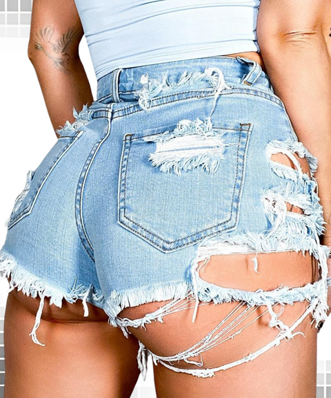 Denim Ripped Stretch Shorts