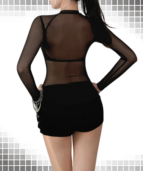 Round-Neck Mesh Crop Printed T-Shirt